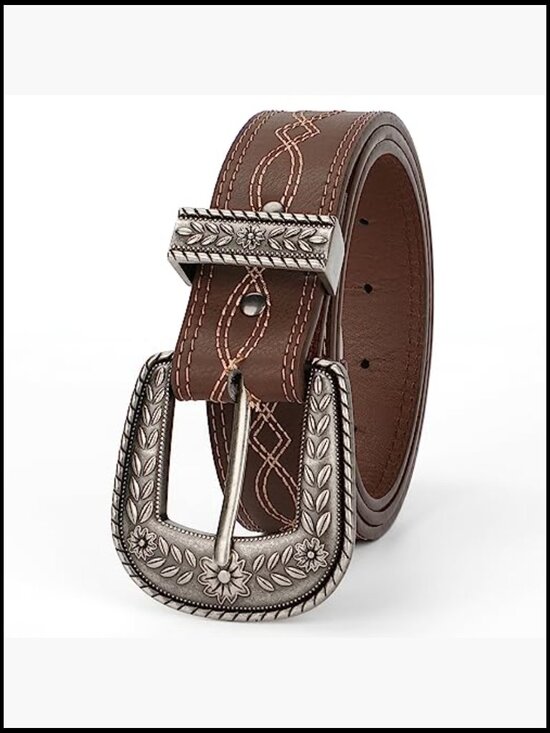 Genuine Leather Western Belt Vintage Engraved Tooled Cowboy Cowgirl Adjustable main image 4
